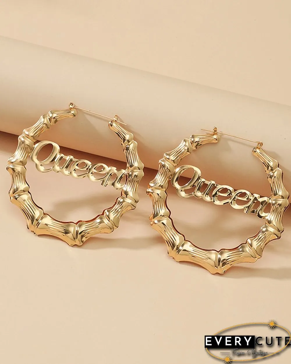 1Pair Bamboo Joint Letter Pattern Hoop Earrings