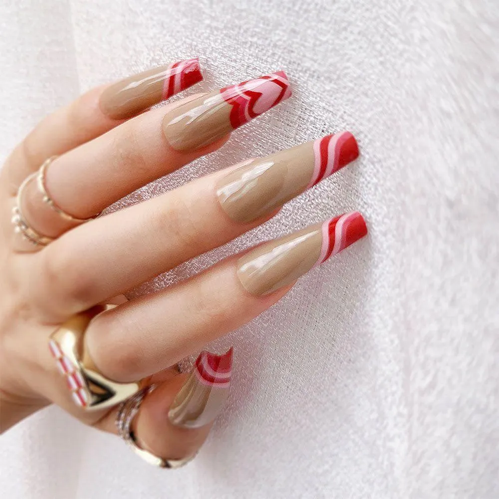 24pcs/Box fake nail with design Detachable Pink Cloud Coffin False Nails Wearable Ballerina Fake Nails Full Cover Nail Tips 1113-1-Nail Inspo