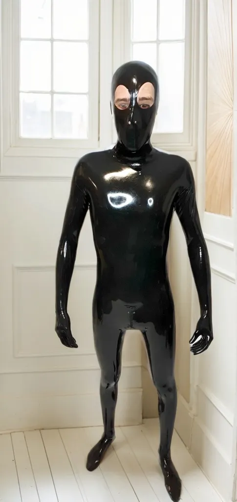 Men Latex Catsuits Unisex Full Cover Integrated Hood Latex Catsuit