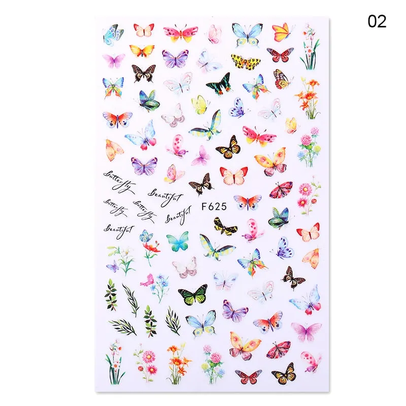 2021 Hot 3D Nail Art Stickers Butterfly Pattern Transfer Sticker Decals Self Adhensive Slider Decoration Nail DIY Design