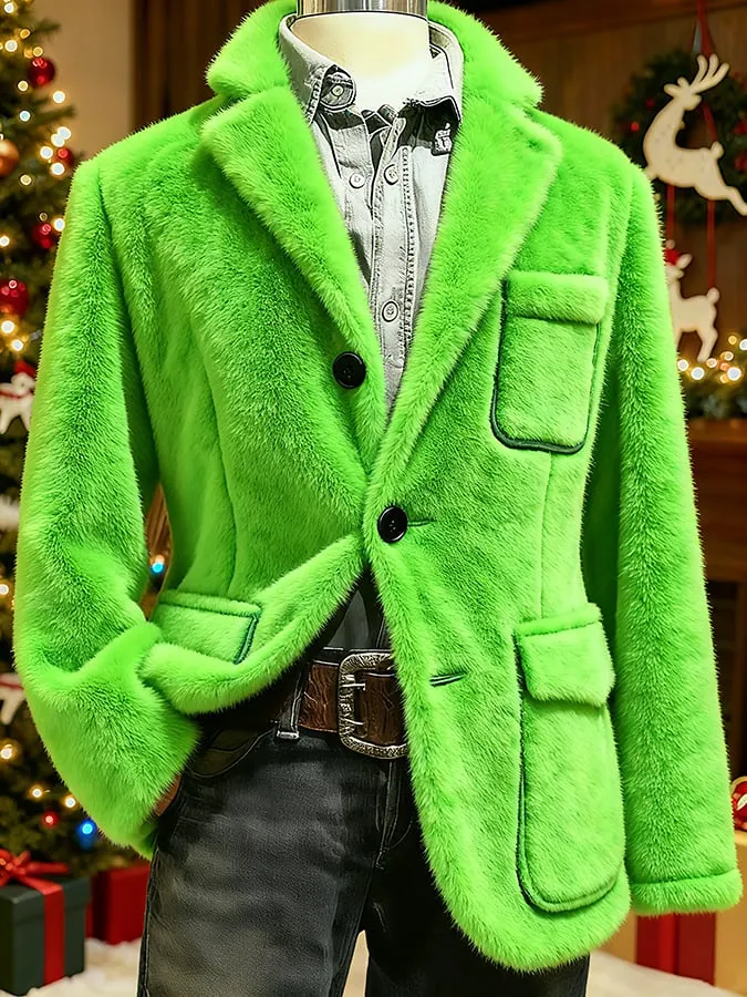 Men's Christmas Art Design Plush Casual Jacket 