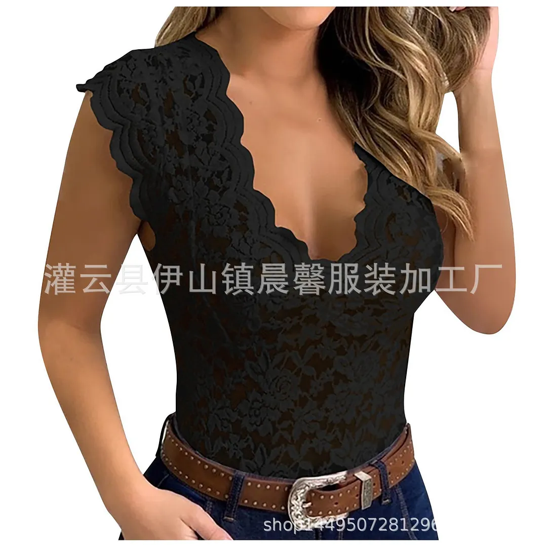 Churchf 2024Wish New Lace Lace T-Shirt T-Shirt Blouse Rose Straight Close Sexy Pajamas