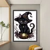 >SALE<Full Embroidery Cotton Thread 11CT Printed Magic Black Cat Cross Stitch 50x65cm