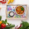 (US Local)Wooden Flower 5D DIY Diamond Painting Serving Tray with Handle for Desk Decor