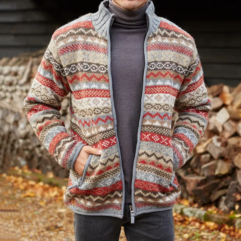 Mens Vintage Fair Isle Knitted Cardigan Sweater