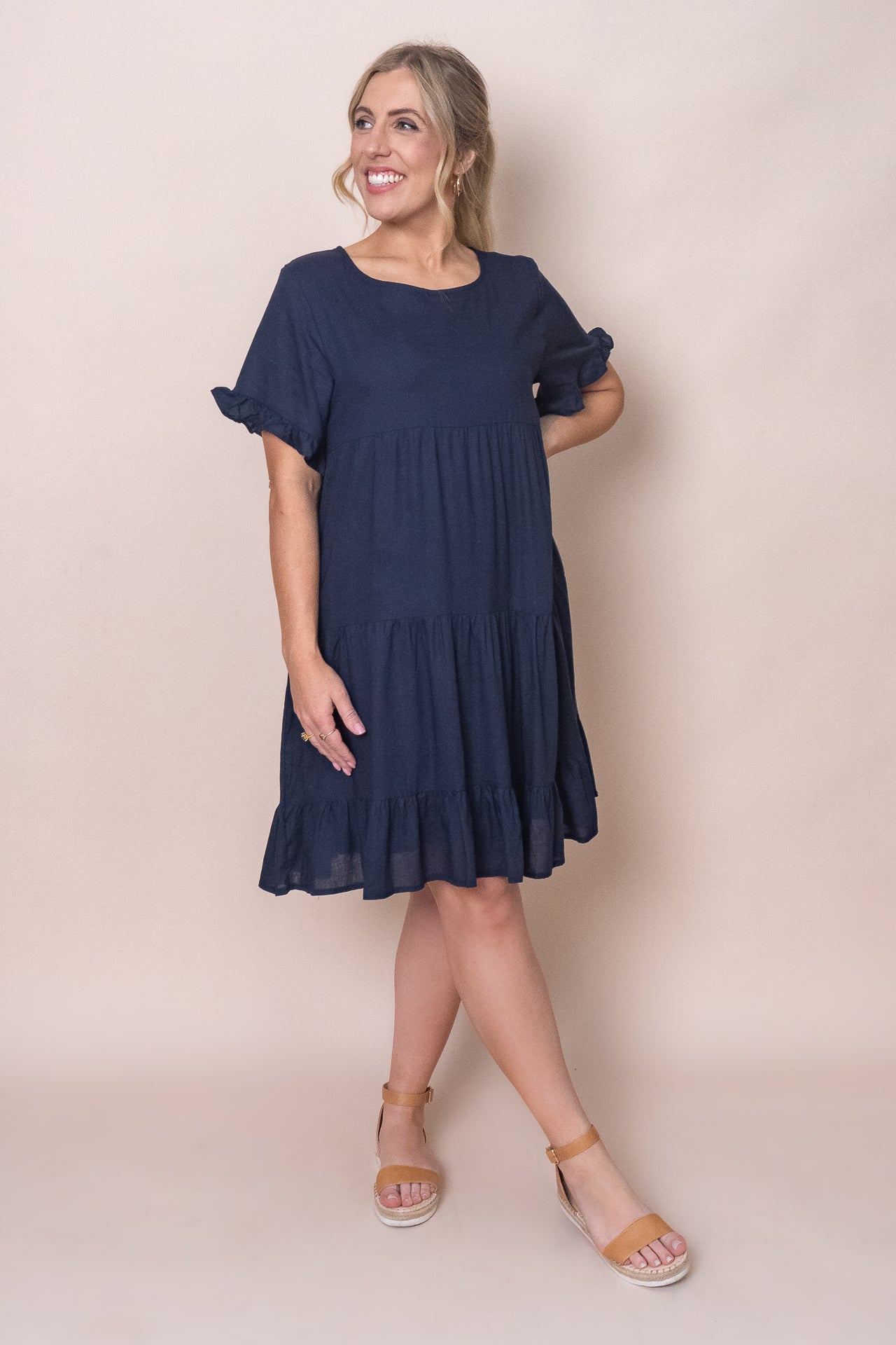 Nicole Tiered Dress in Navy