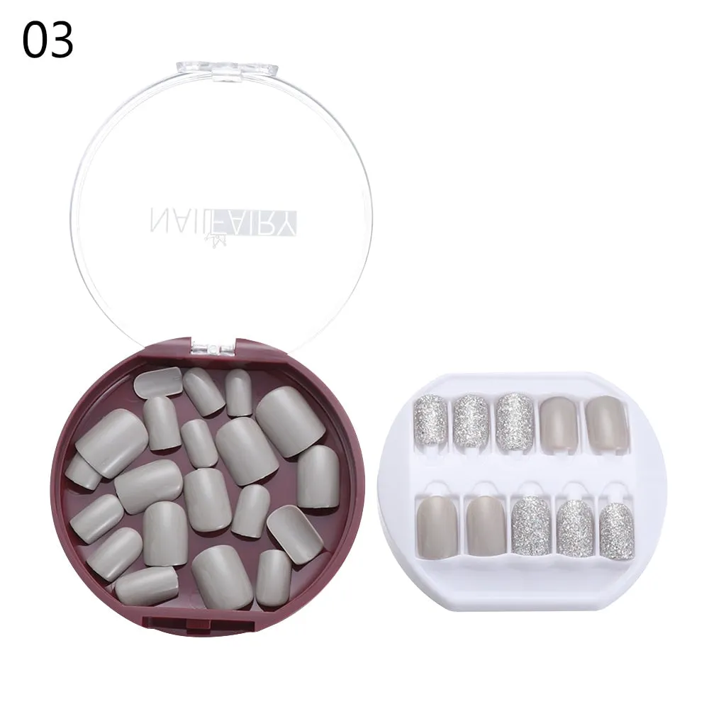 30PCS/Set Fake Nails Press Coffin False Full Artificial Short Kiss Detachable Stick Designs Press Nails Art Tipsy Cover Box
