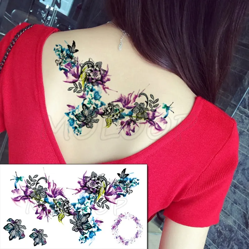 Temporary Tattoo Sticker Totem Flower Arrow Color Sexy Chest Back Fake Tatoo Waterproof Flash Tatto Body Art for Woman Girl