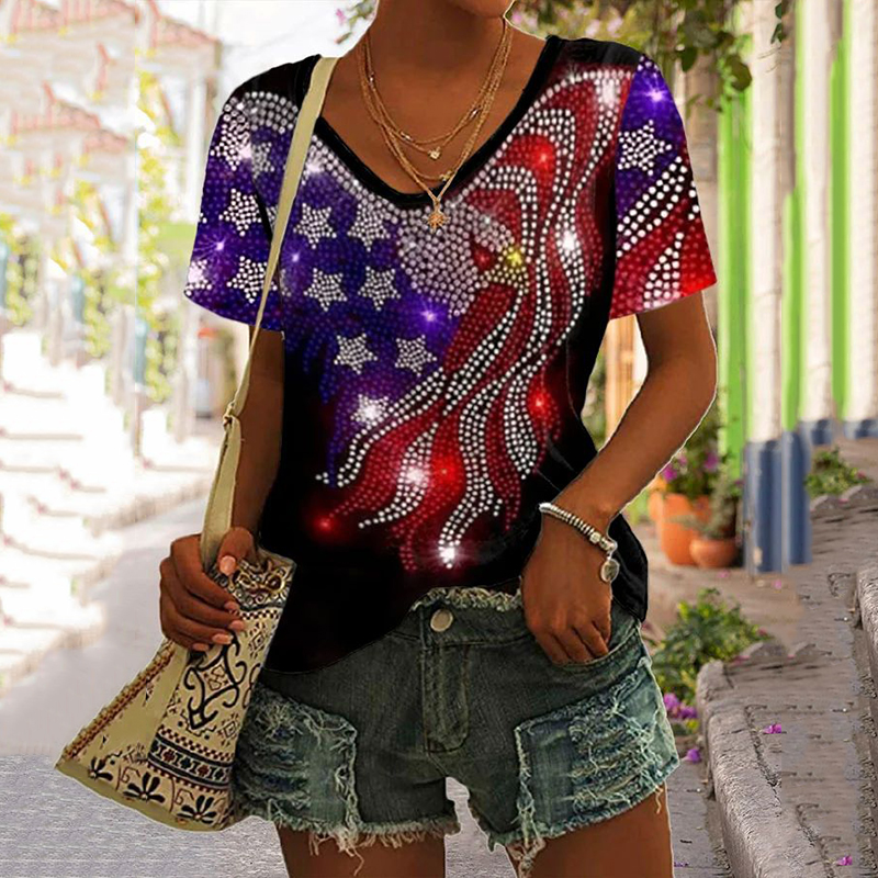 Women's Independence Day Eagle Star Sequins Art Print T-Shirt