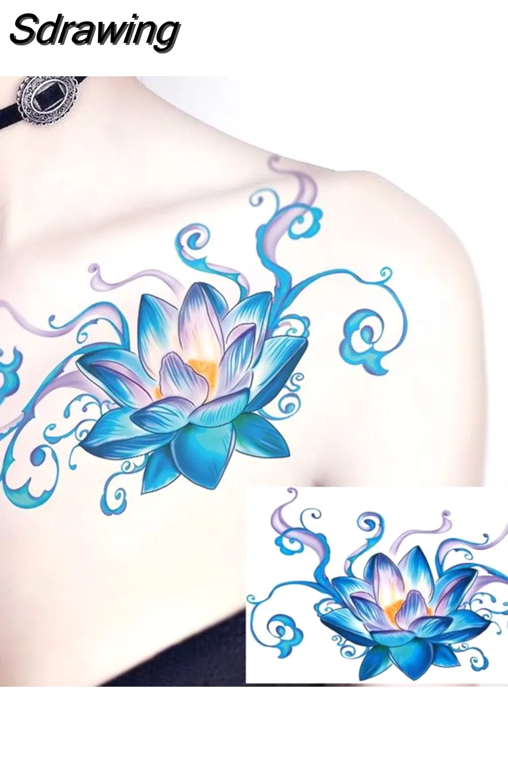 Sdrawing 4/5/9/10/18 PIeces Long Lasting Blue Flower Jewelry Tattoo Sticker Sexy Belly Block Scar Stretch Marks Waterproof Tattoo Sticker 715-1
