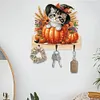 (US Local)Wooden Halloween Pumpkin Owl 3 Hooks Diamond Painting Hook Rail DIY Crafts Decor