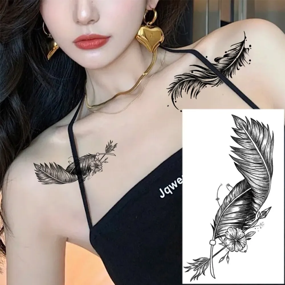 Sdrawing Temporary Tattoo Stickers Butterfly Snake Rose Flower Gun Dark Flash Small Women Body Art Wrist Neck Fake Tattoos Men