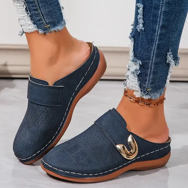 Gold Buckle Comfortable Closed Toe Shoes for Women