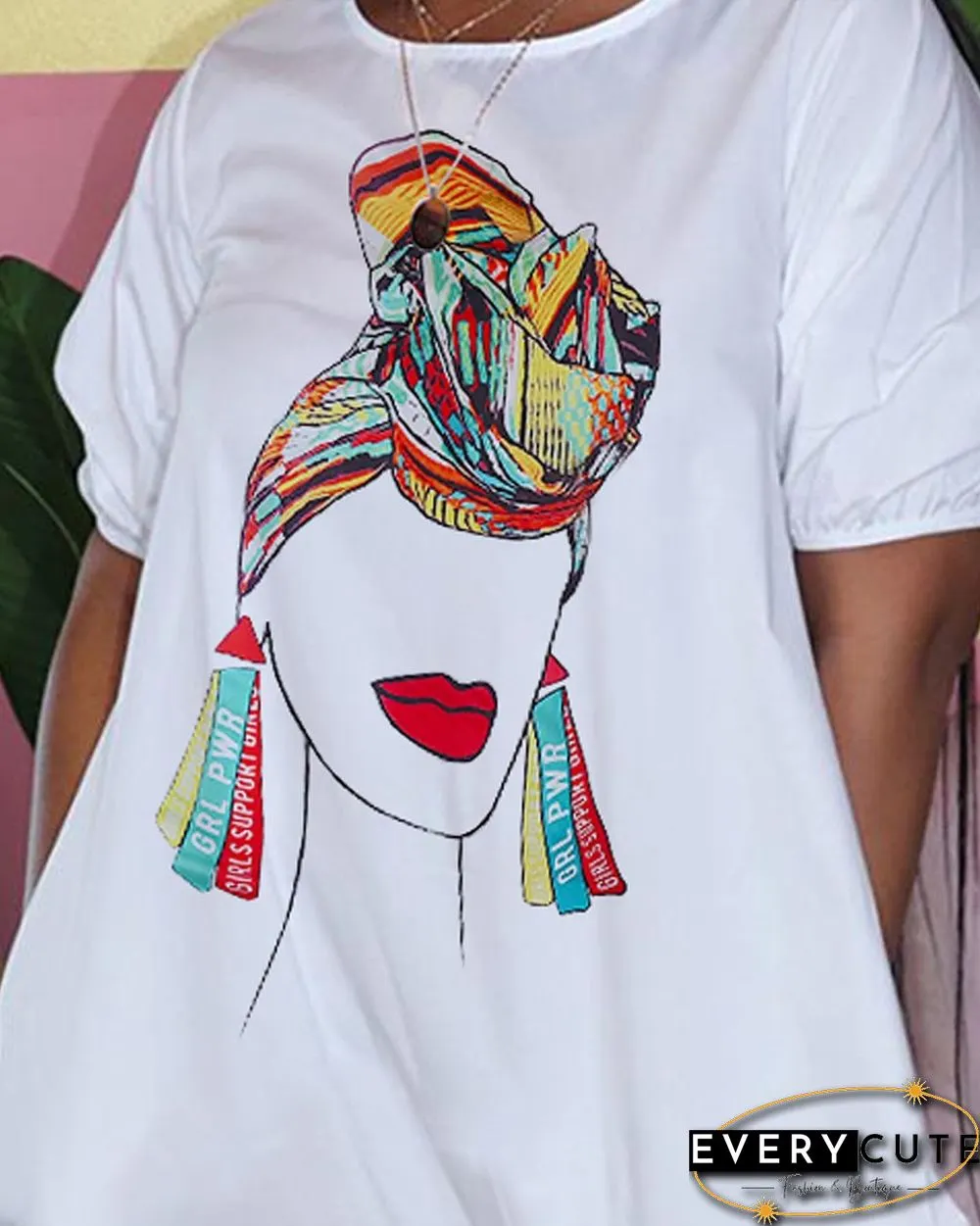 Figure Print Short Sleeve Casual T-shirt Dress