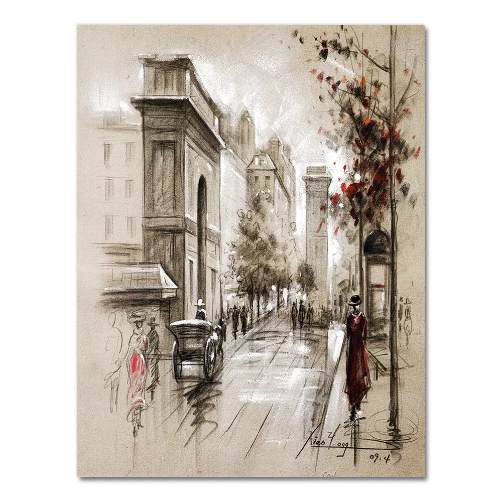 Athvotar Canvas Paintings Home Decor HD Prints Posters 3 Piece Abstract City Street Landscape Pictures For Living Room Wall Art Framework