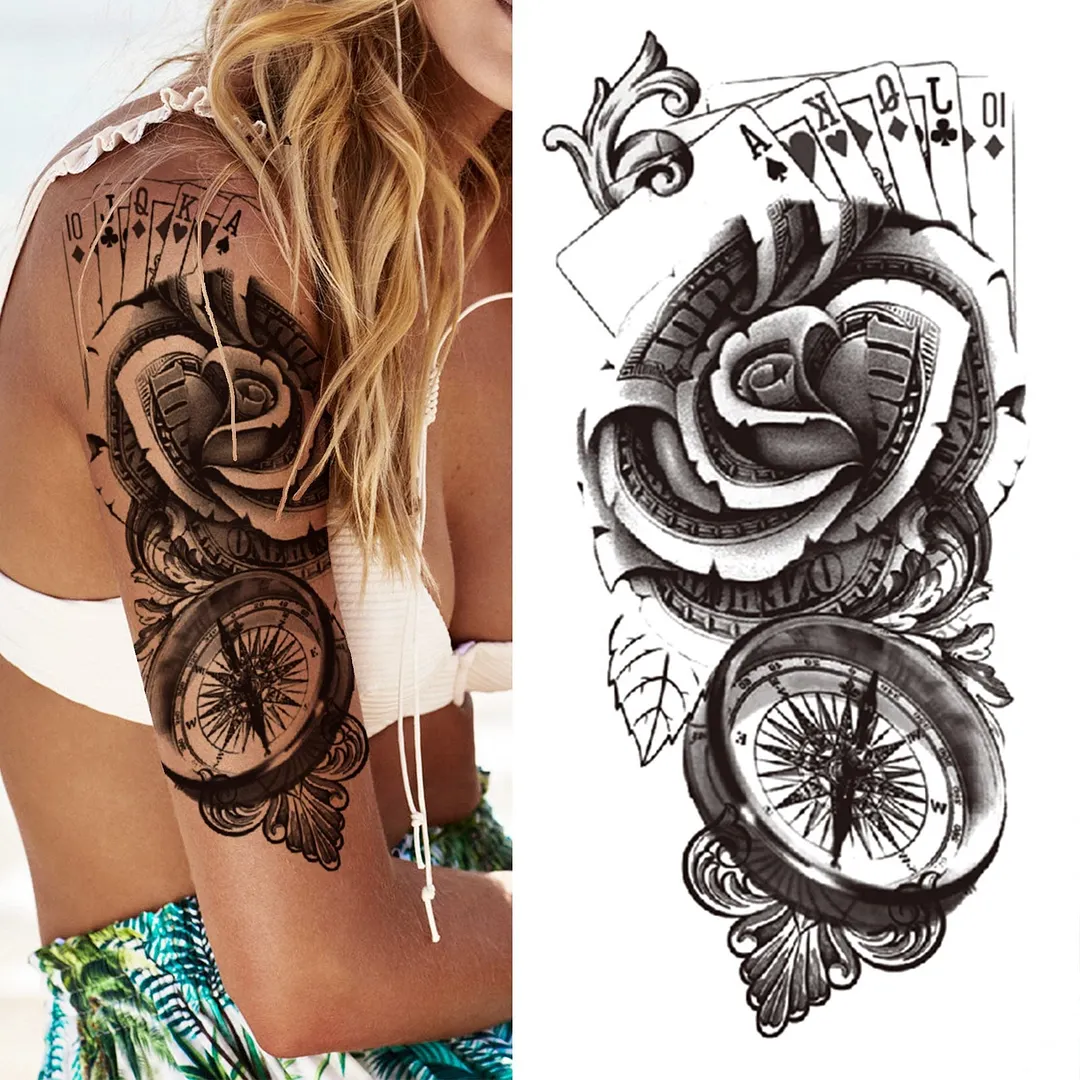 Sdrawing Fake Peony Temporary Tattoos For Women Girl Black Rose Elephant Flower Tattoo Sticker Tiger Anemone Tatoos Half Sleeve 1020-0