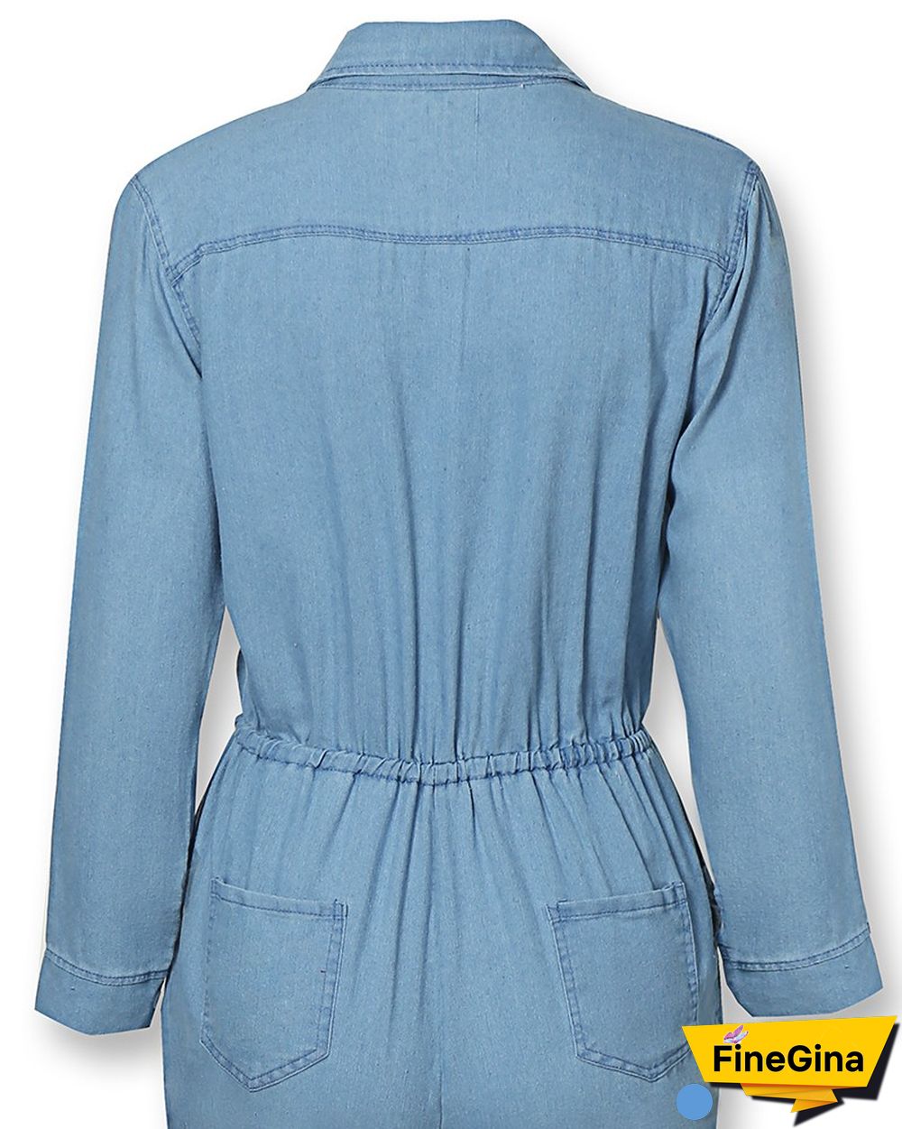 Pocket Design Drawstring Denim Jumpsuit