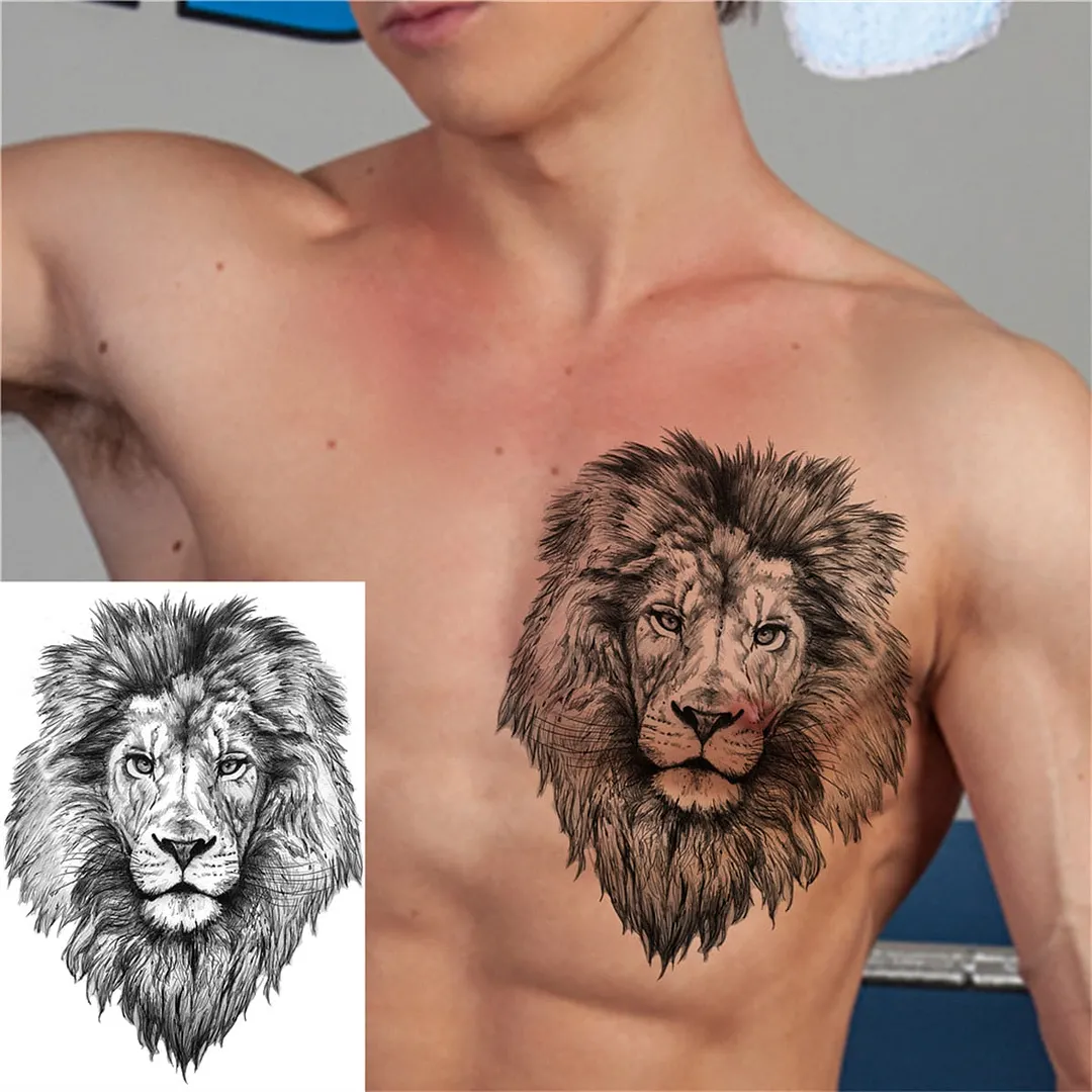 3D Lion Tiger Temporary Tattoos For Men Women Adult Black Wolf Tattoo Sticker Realistic Fake Bear Mountain Disposable Tatoo Body