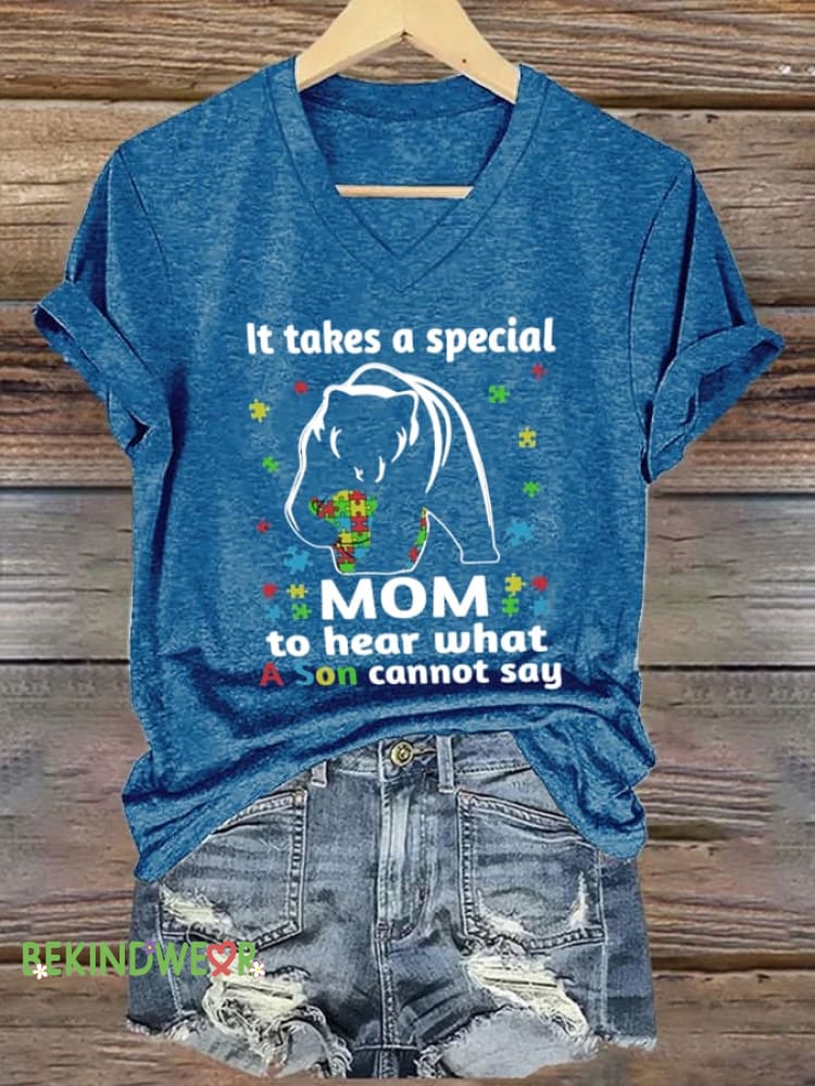 Womens Autism Awareness Print T-Shirt Blue / S