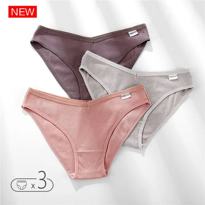 FINETOO Cotton Panty 3Pcs/lot Solid Women's Panties Comfort Underwear Skin-friendly Briefs Women Sexy Low-Rise Panty Intimates