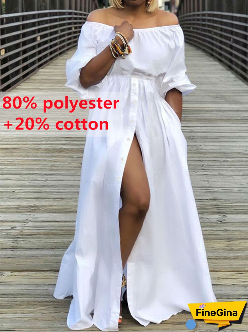 Summer Dresses Women Celmia High Split White Long Sundress Sexy High Waist Maxi Robes Three Quarter Sleeves Party Vestidos