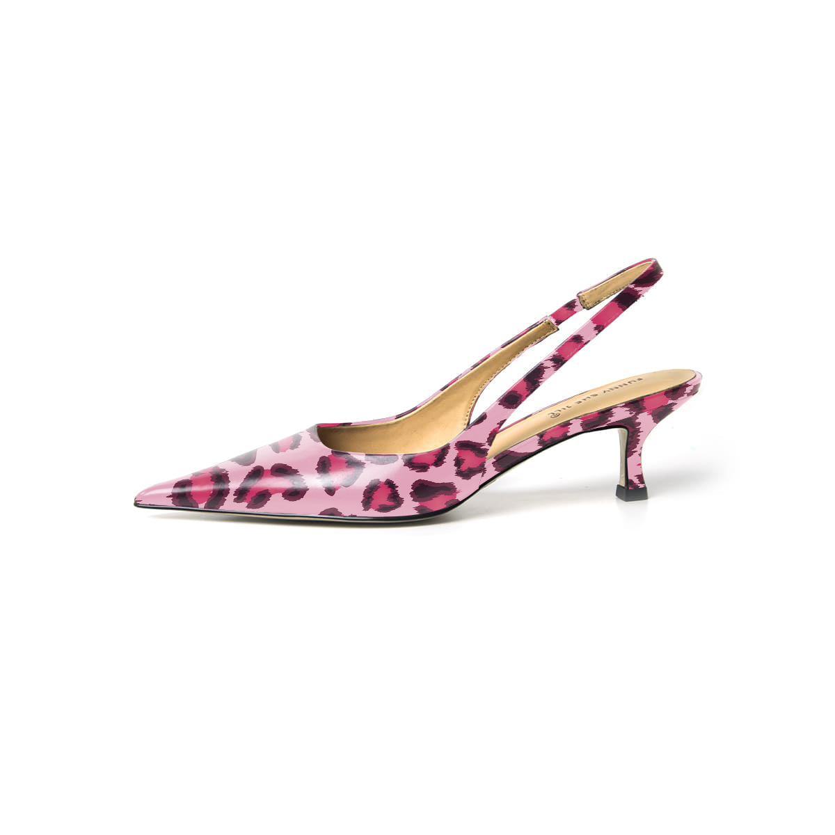 Pink Leopard Print Pointed Toe Slingback Pumps Shoes with Kitten Heel Nicepairs