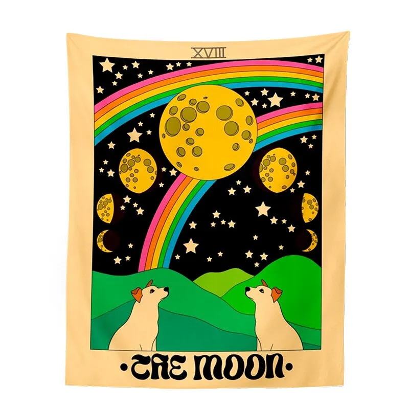 Tarot Card Tapestry Wall Hanging Moon Phase Mandala Tarot Card Tapestries Bedroom Bedspread Throw Cover Sun Moon Wall Decor