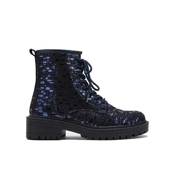 Women Sexy Sequin Lace-Up Ankle Chunky Heel Boots