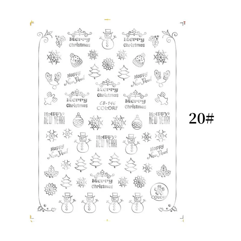 1 Sheet Christmas 5D Nail Stickers Gold And Sliver Snowflakes Transfer Nail Decals Slider Decoration For Manicuries