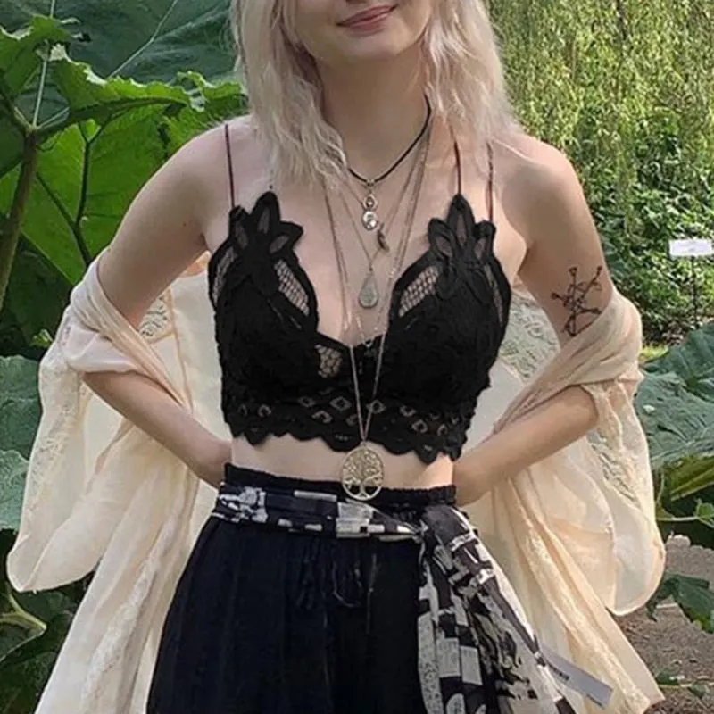 Rapcopter y2k Lace Crop Top Backless Grunge Fairycore V Neck Corset Camis Vintage Solid Cute Party Beach Sweats Women Chic Vests