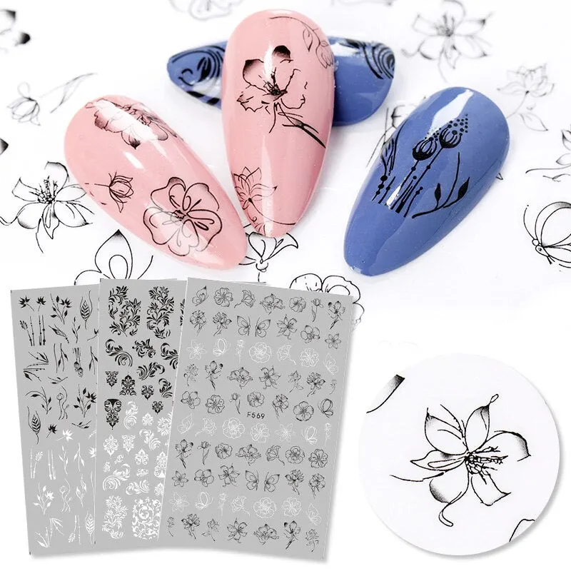 1 Sheet Leaves Geometry 3D Nail Art Stickers Sliders Mandala Flowers Leaf Adhesive Nail Decals Foil Decoration Manicuring Wrap