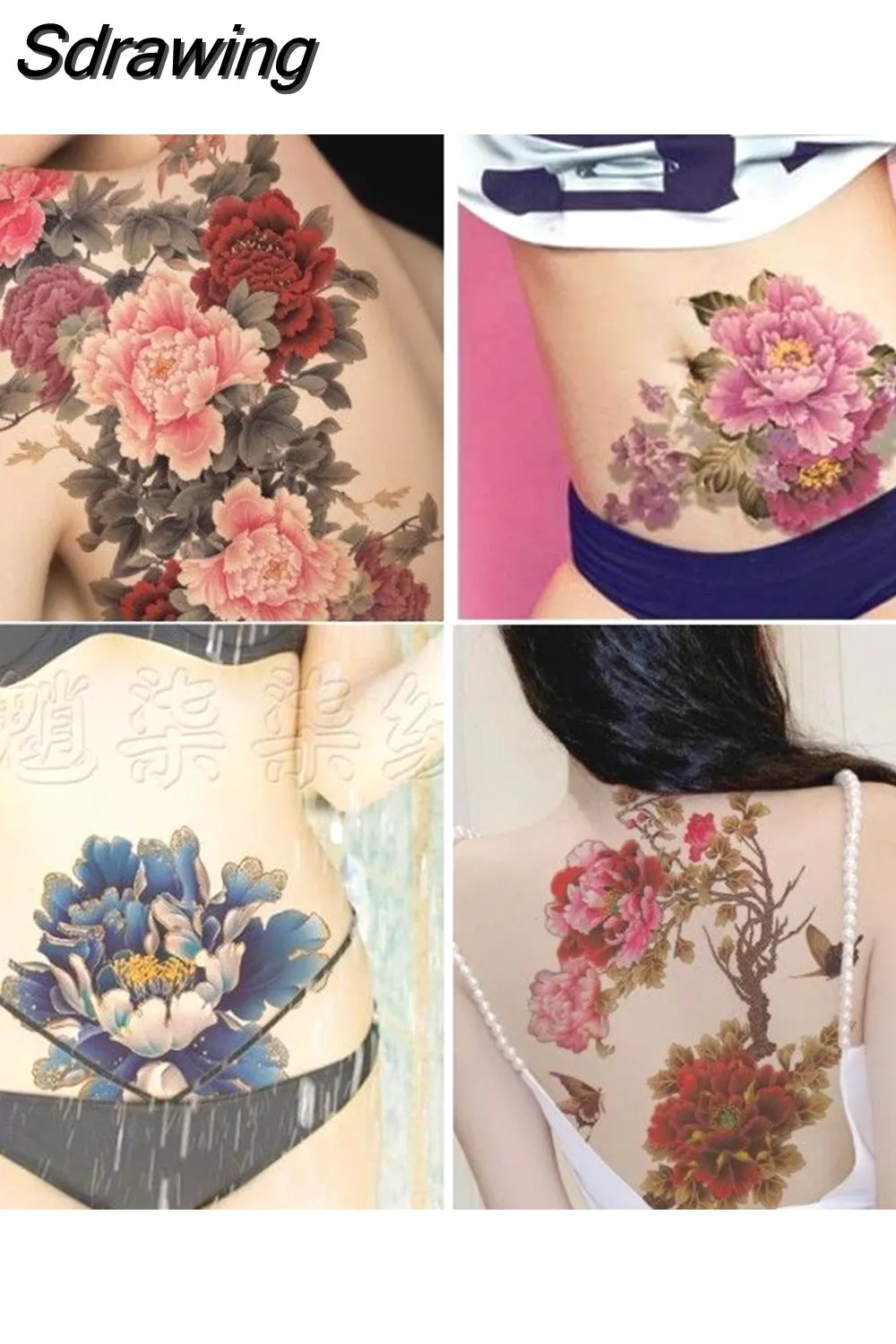 Sdrawing 4/5/9/10/18 PIeces Long Lasting Blue Flower Jewelry Tattoo Sticker Sexy Belly Block Scar Stretch Marks Waterproof Tattoo Sticker 715-1