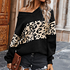 Women's V-Neck Colorblock Leopard Knit Sweater