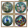 (US Local)4pcs/set Stained Glass-18CT Stamped Cross Stitch Kit(20x20cm)