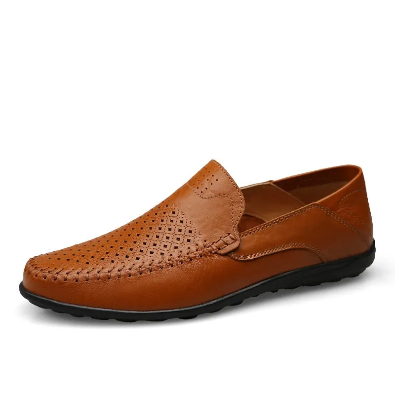 JKPUDUN Italian Mens Shoes Casual Luxury Brand Summer Men Loafers Genuine Leather Moccasins Comfy Breathable Slip On Boat Shoes