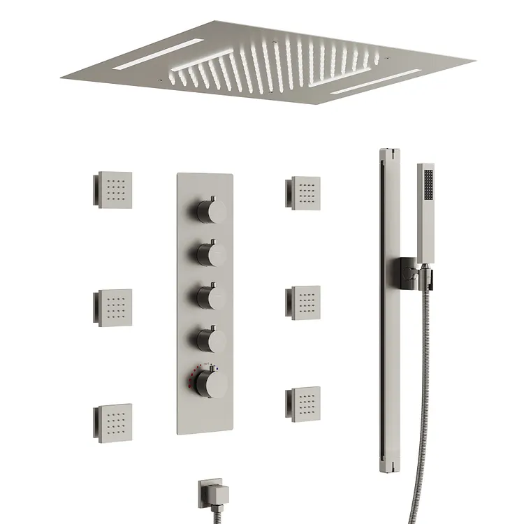 EVERSTEIN Thermostatic LED Dual Function Shower System in Brushed Nickel SFS-1025-NK
