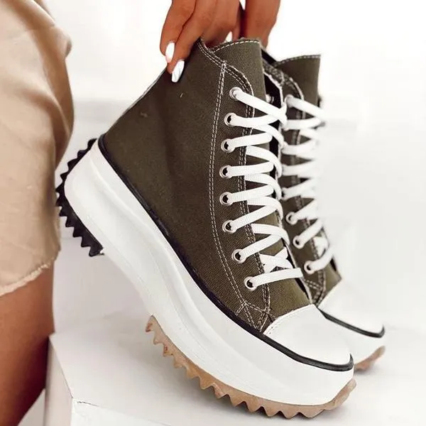 Women Platform Canvas Lace-Up Sneakers