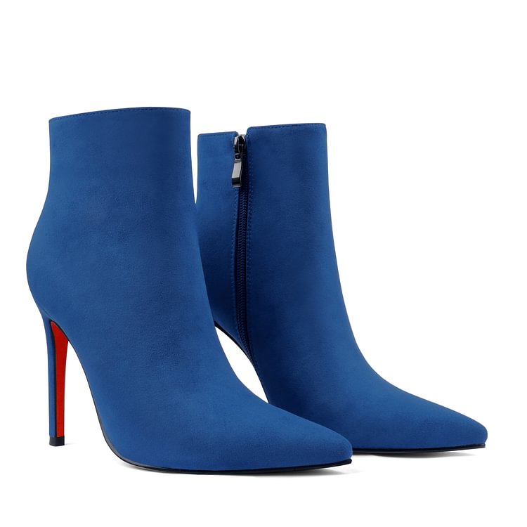 100mm Women's Closed Pointed Toe Stilettos Ankle Red Bottom Boots Suede VOCOSI VOCOSI