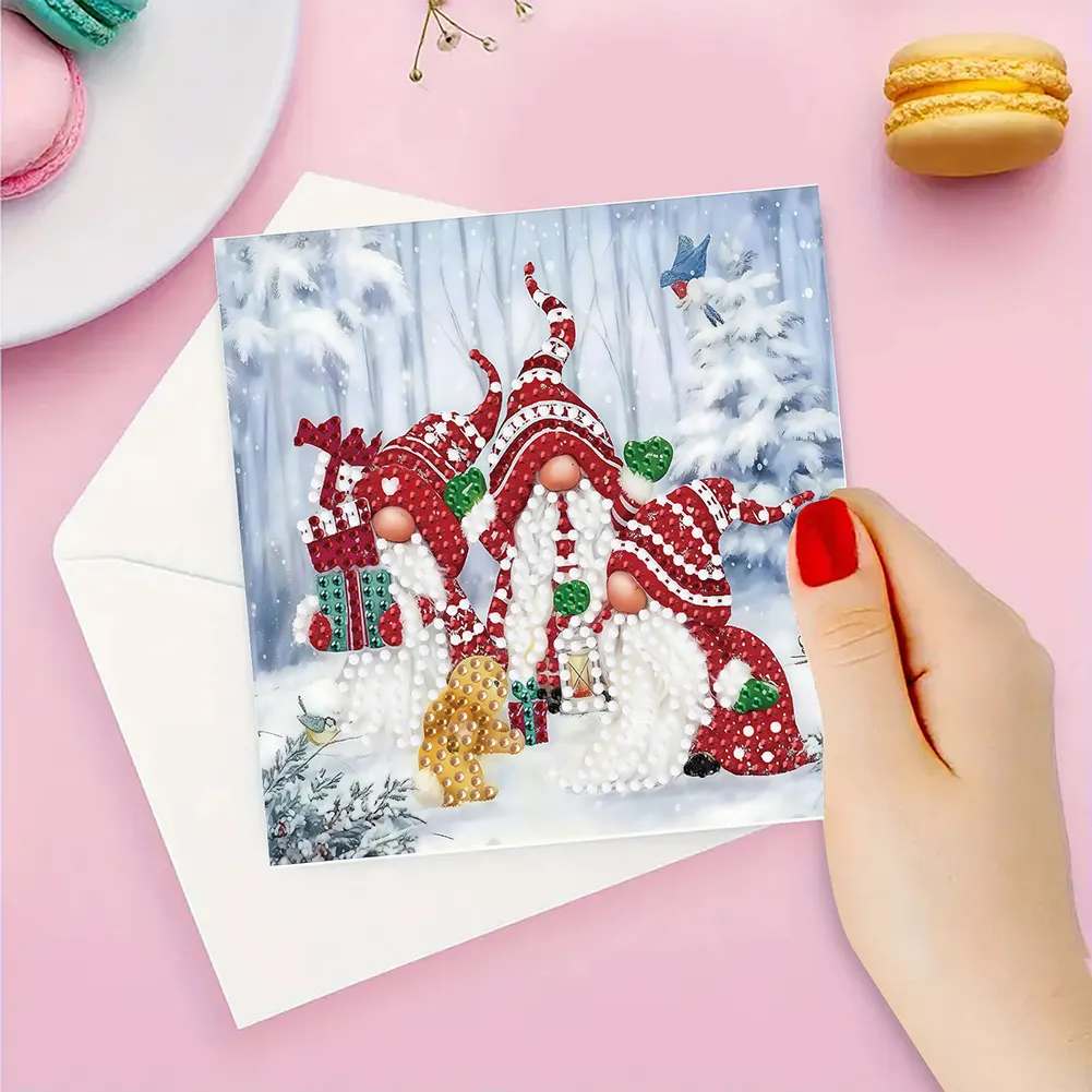 6PCS DIY Diamond Art Greeting Cards Gnome Theme Congratulations Cards & Gifts