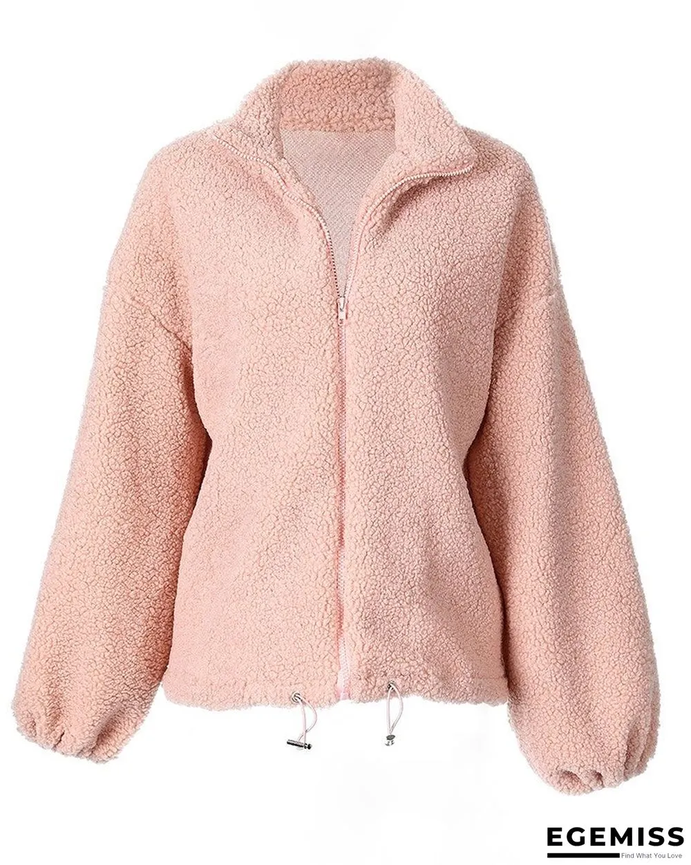 Lantern Sleeve Zip Front Teddy Coat | EGEMISS
