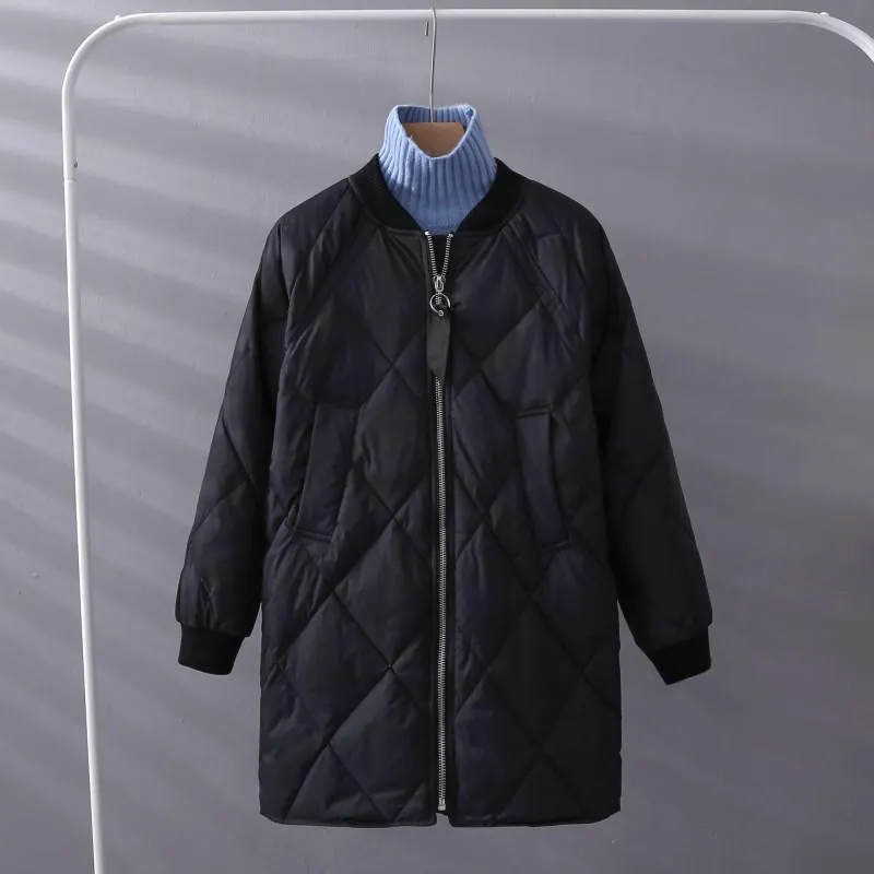 FTLZZ Winter Women White Duck Down Parka Ultra Light Loose Zipper Baseball Uniform Down Jacket Female Casual Long Down Outwear