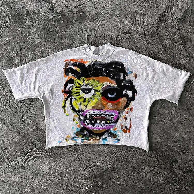 Vintage Make Art Weird Abstract Face Graffiti Art Graphic 100% Cotton T-Shirt
