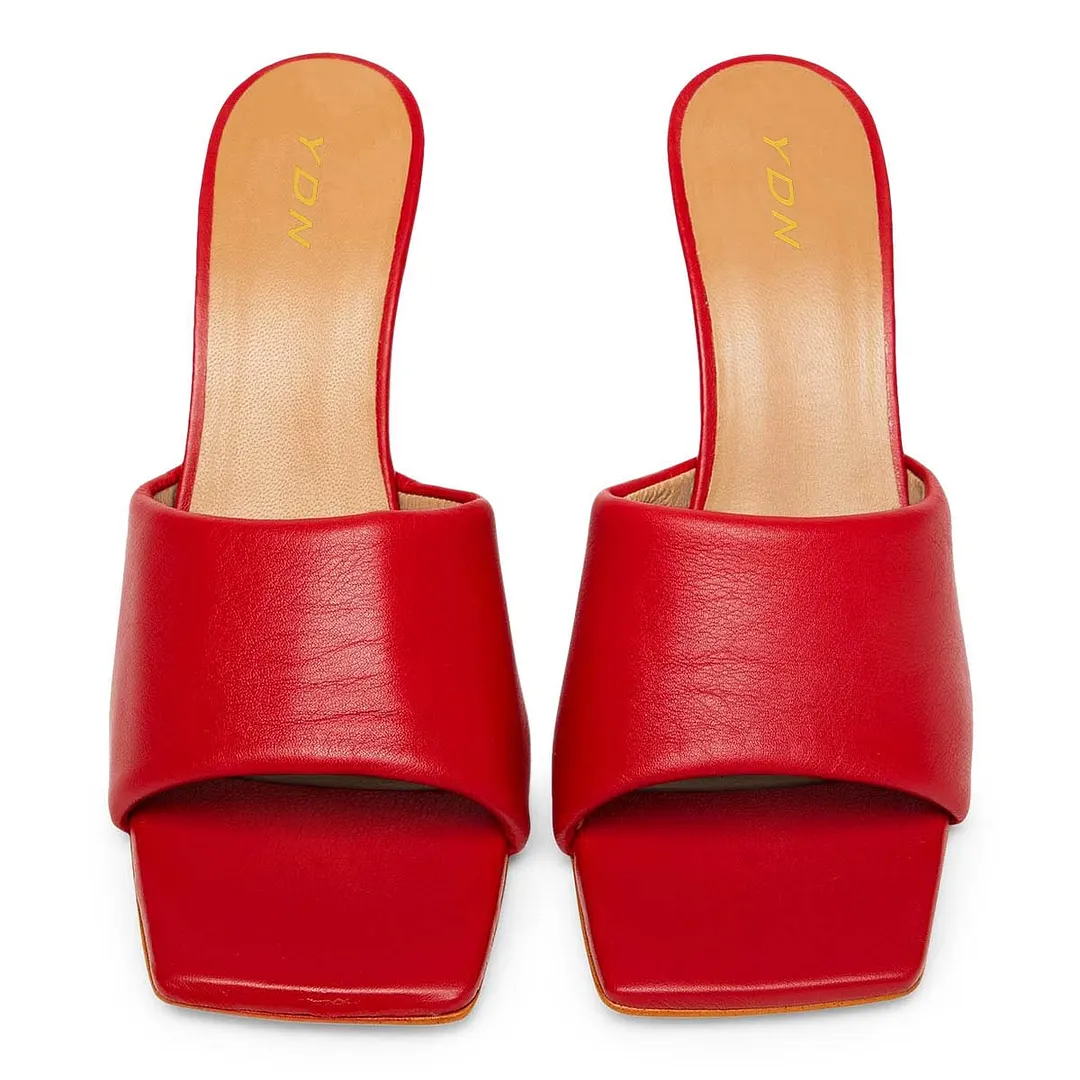 Vegan Leather Wide Band Square Toe Sexy Red High Heels