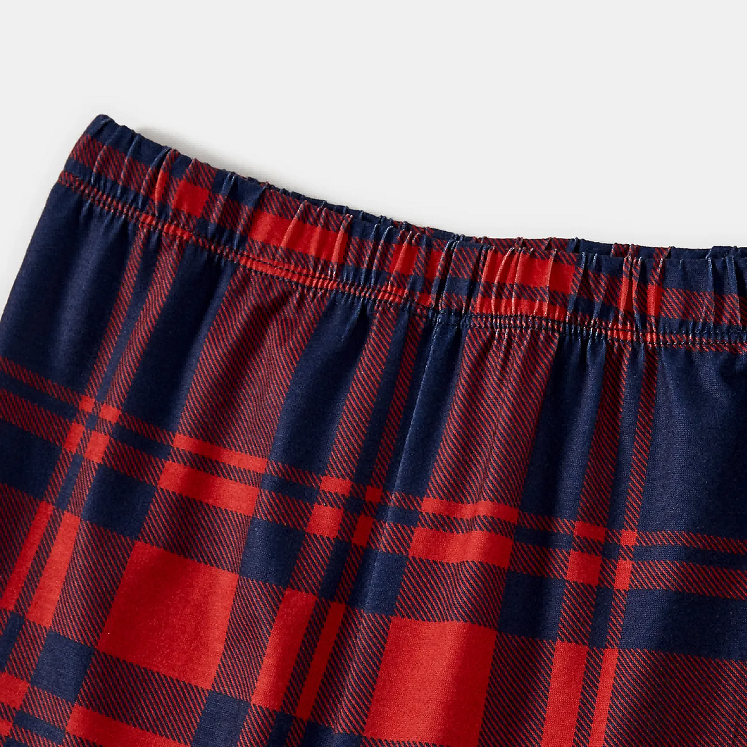 Christmas Light and "Family Christmas 2024" Printed Red and Blue Plaid Christmas Matching Pajamas