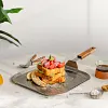 Stainless Steel Square Frying Pan/Grill Pan 304 Home Use Uncoated with Wooden Handle, Three-layer Structure with Aluminum Core, Suitable for Home and Outdoor Extra Large Flat Cooking Tray, All Stovetops