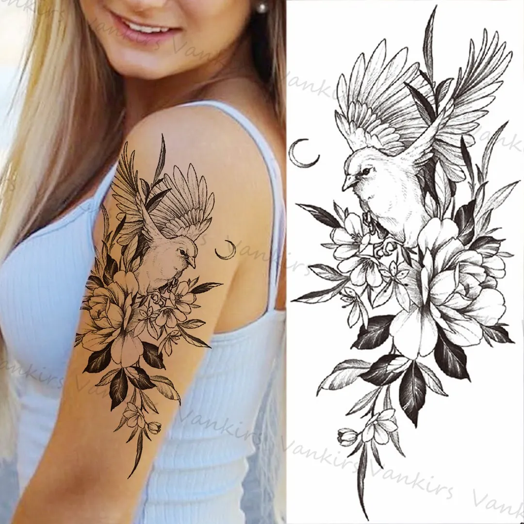 Sdrawing Skeleton Snake Flower Temporary Tattoos For Women Girls Realistic Snake Wolf Tribal Fake Tattoo Sticker Arm Waist Tatoo 3D