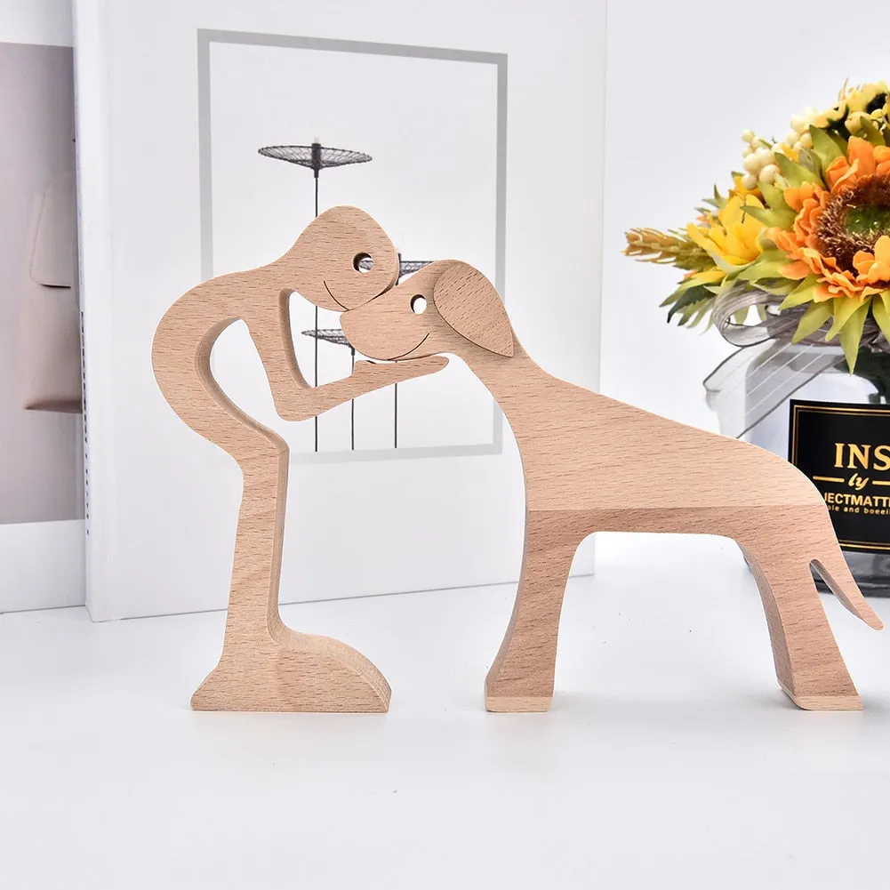 Family Puppy Wood Dog Craft Figurine Desktop Table Ornament Carving Model Creative Home Office Decoration Love Pet sculpture 515-1