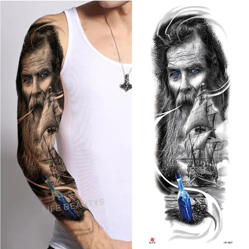 Sdrawing Arm Sleeve Tattoo Lion Crown King Rose Waterproof Temporary Sticker Wild Wolf Tiger Men Full Skull Totem Tatoo