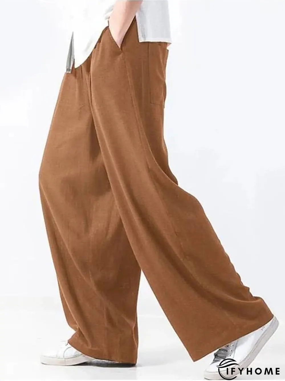 Men's Linen Pants Trousers Summer Pants Beach Pants Drawstring Elastic Waist Plain Breathable Soft Casual Daily Holiday Linen / Cotton Blend Fashion Streetwear Black Yellow Micro-elastic | IFYHOME
