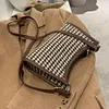 Fashion Plaid Pattern Crossbody Purse Women Woolen Shoulder Bag (Coffee)